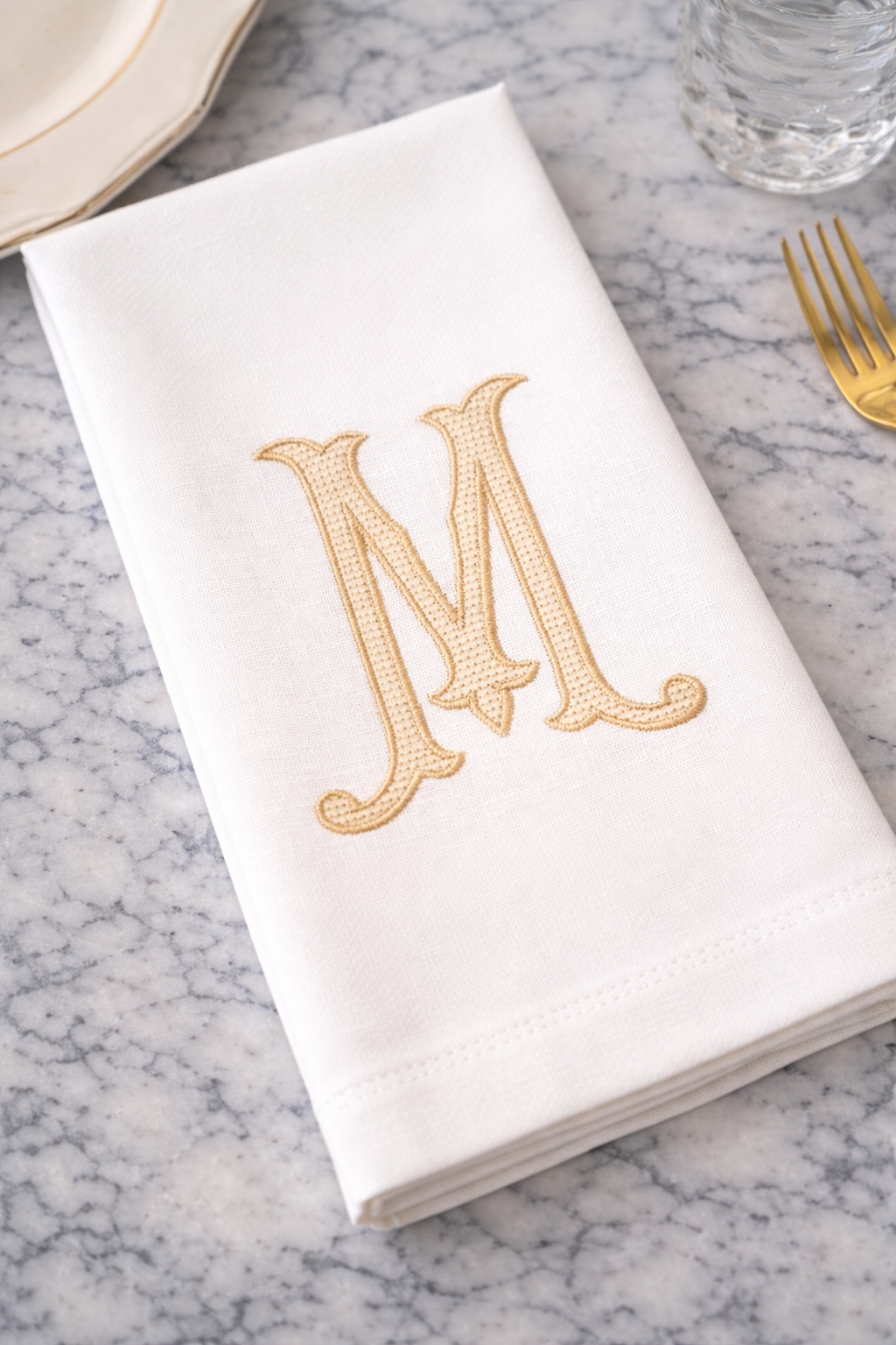 18"x18" White Hemstitch Monogrammed Napkins