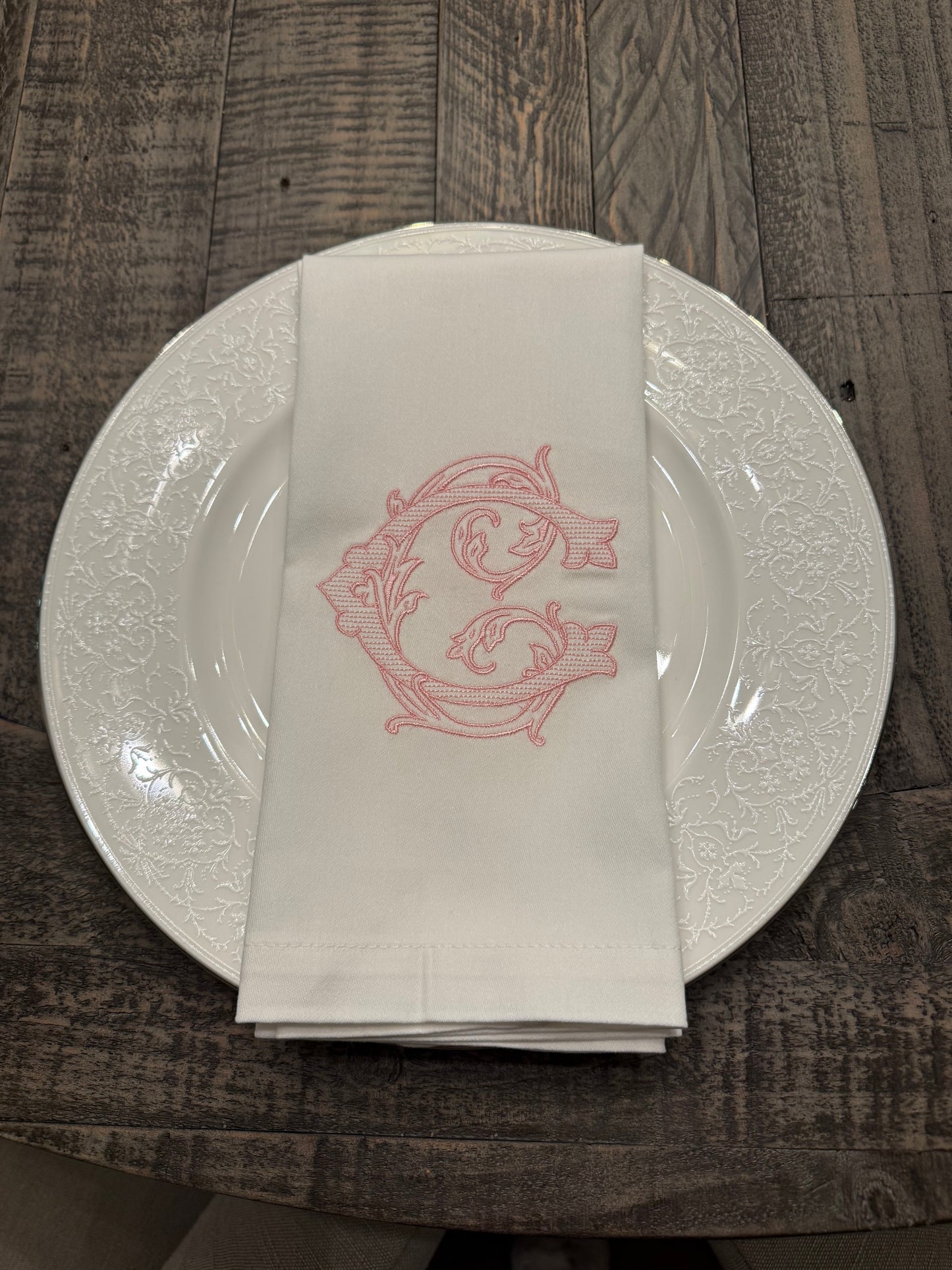18"x18" White Hemstitch Monogrammed Napkins