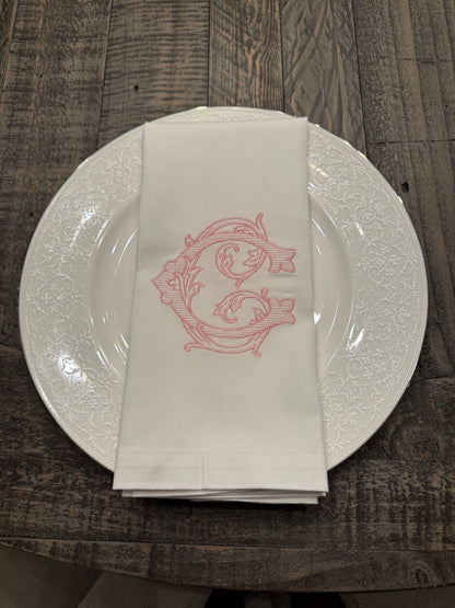 18"x18" White Hemstitch Monogrammed Napkins